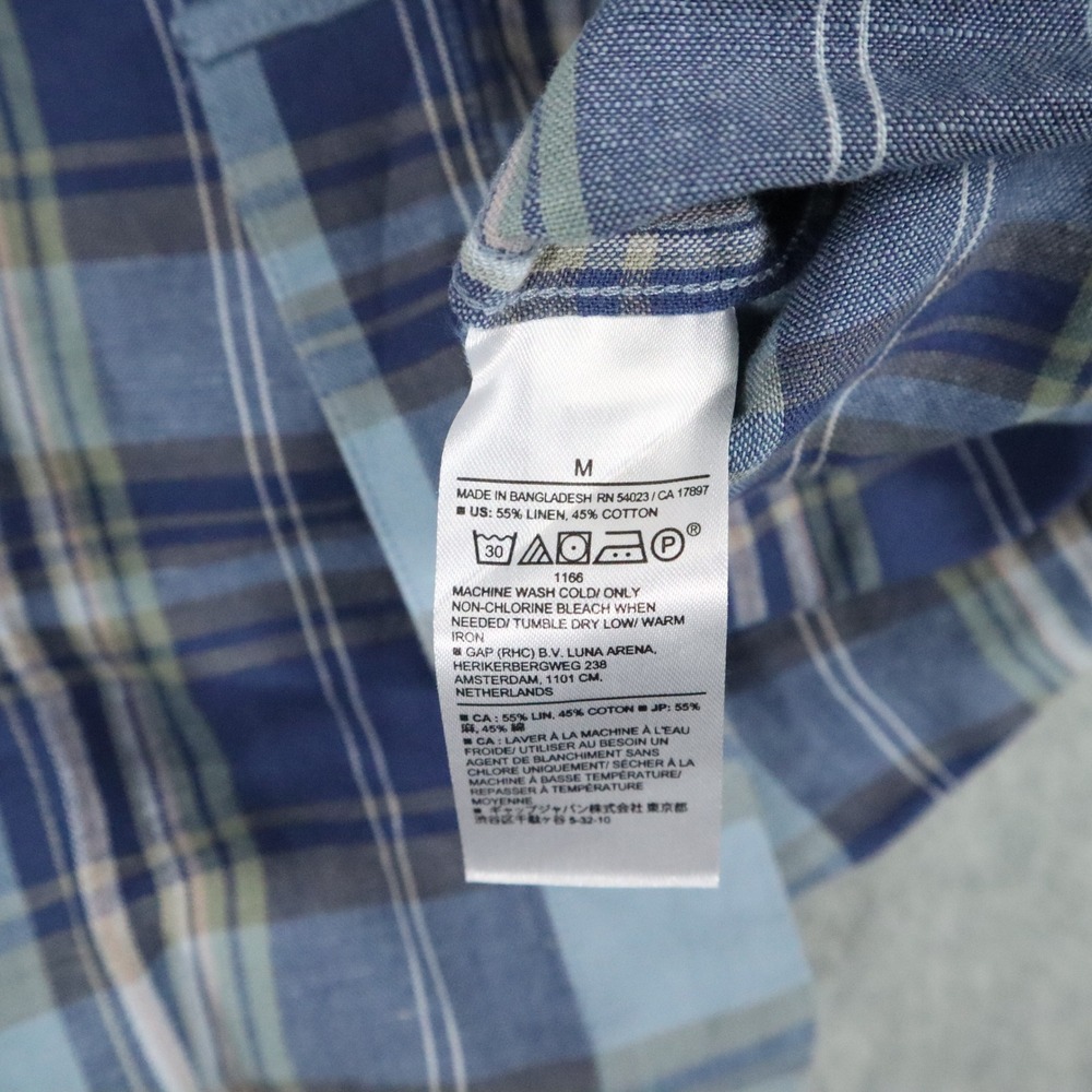 Banana Republic Linen-Blend Shirt‎ Mens M Blue Plaid Modern Summer Casual Beach - Picture 7 of 7